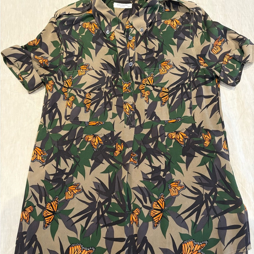 Equipment Green and Orange Casual Button Down Shirt